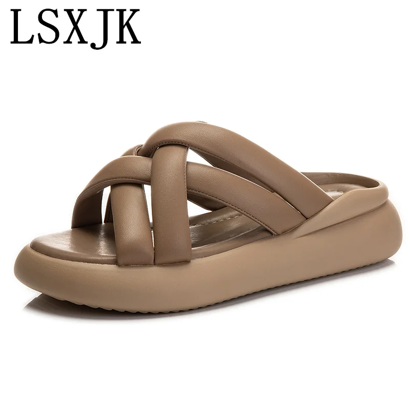 LSXJK Sheepskin Slippers 2022 Summer New Thick Sole Versatile Sandals Casual Heightening Fashion Women\'s Shoes