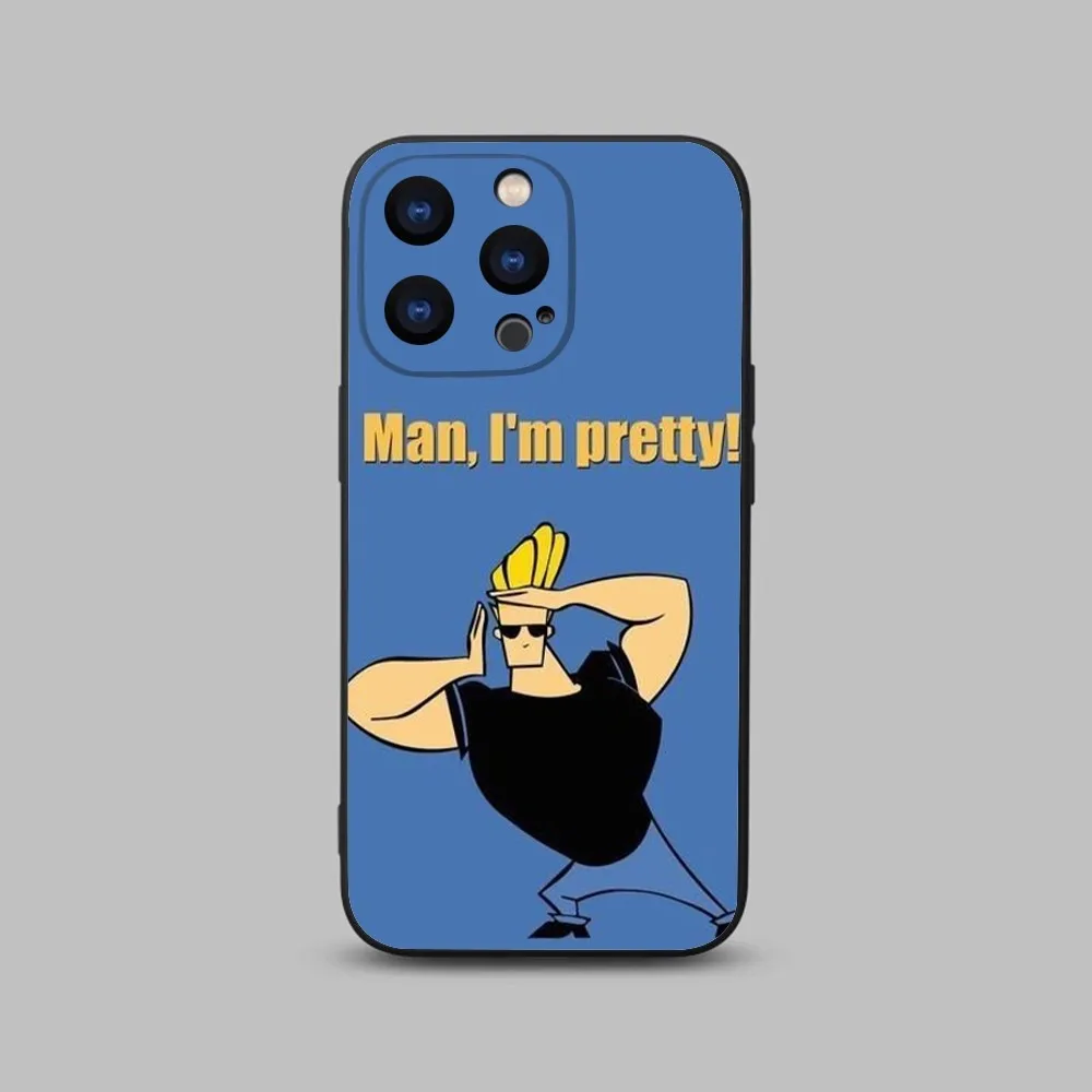 Johnny Bravo anime Phone Case For iPhone 15,14,13,12,11 Plus,Pro,Max,XR,XS,X,7,8 Plus,SE,Mini Black Silicone Soft