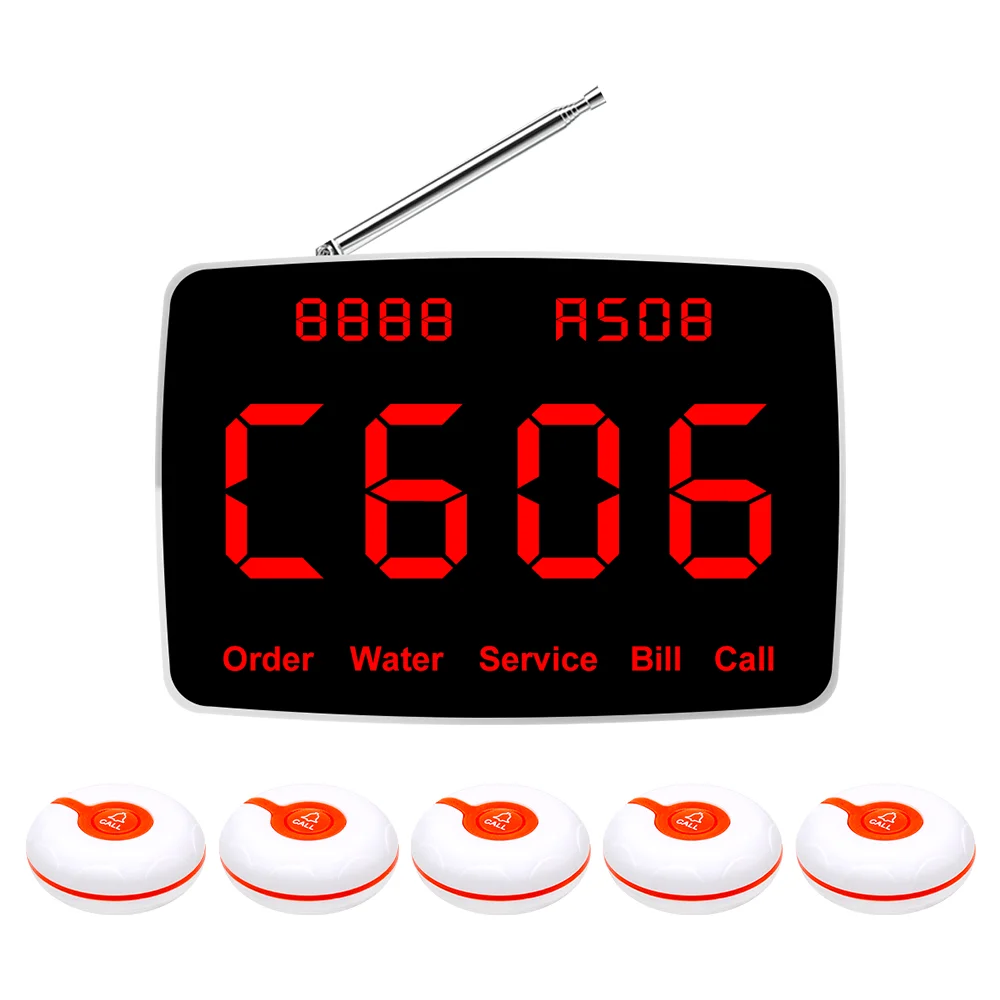 JINGLE BELLS Wireless Calling System 5 Pcs CTT25 Call Buttons for Bar,Restaurant,Office,Cafe Customer Call waiter Service Bell