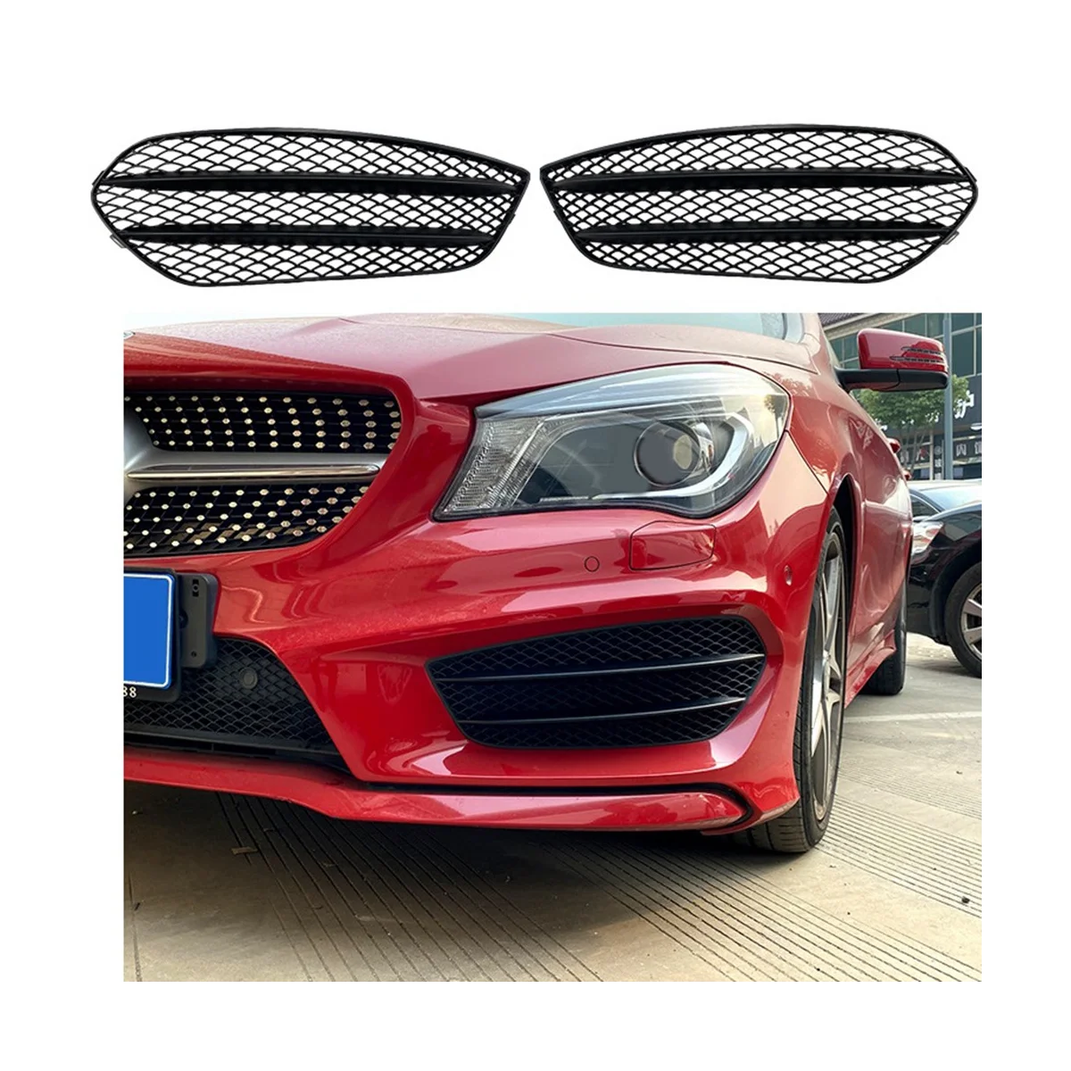 Car Front Bumper Fog Lamp Grille Black for Mercedes‑Benz CLA‑Class C117 AMG Line CLA45 2013-2015