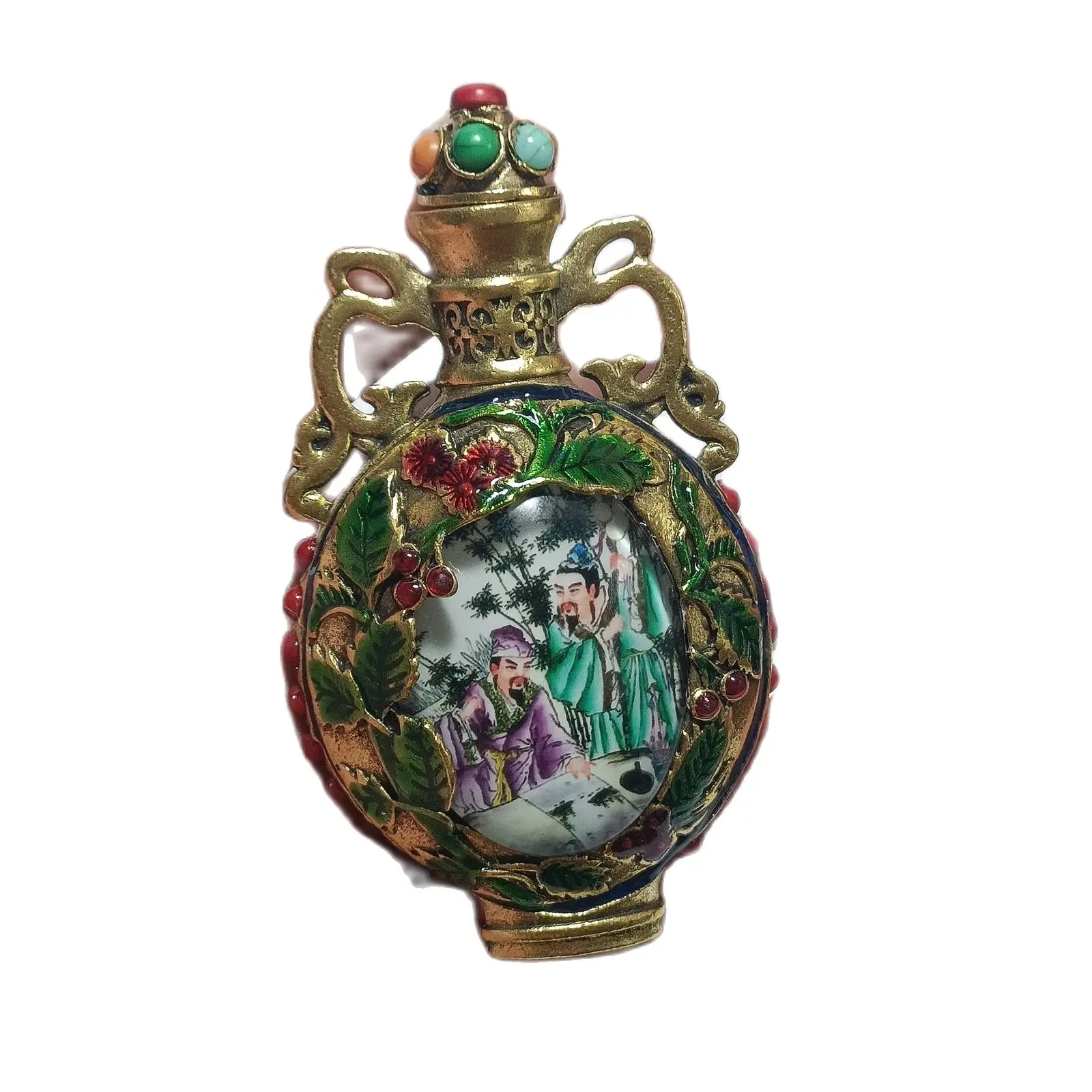 

old Beijing chinese cloisonne snuff bottle enamel snuffbox painted Figure-story