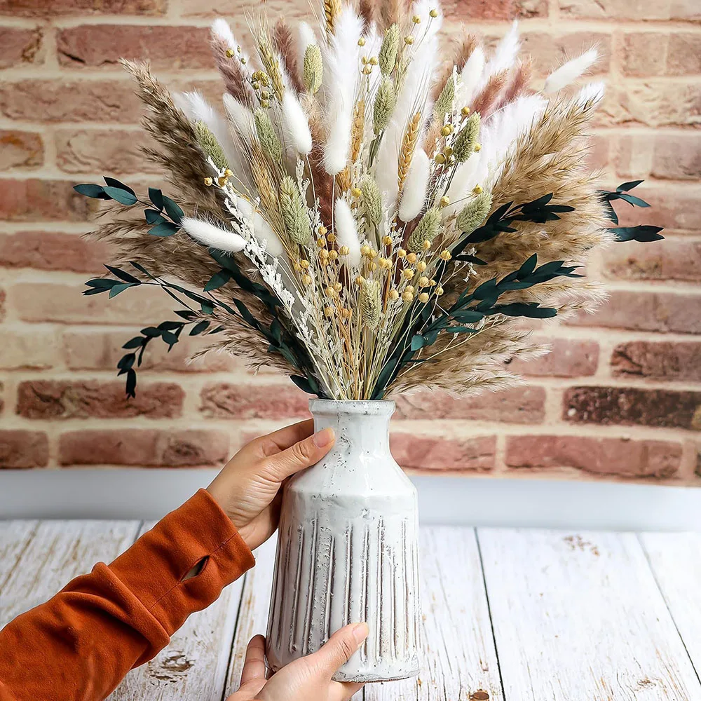 ช่อดอกหญ้าแพมพัสแห้ง 100 ชิ้น พร้อมดอกกระต่ายหางนก สำหรับตกแต่งงานแต่งงาน งานปาร์ตี้ ของตกแต่งบ้านสไตล์โบโฮ