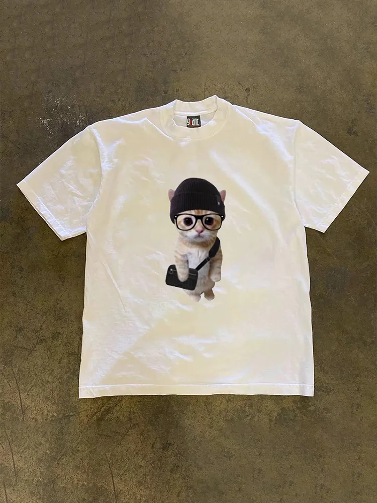 Loose Fit Cotton Short Sleeve T-Shirt Unisex Casual Comfortable Breathable Pure Cotton Double Thread T-Shirt for Summer
