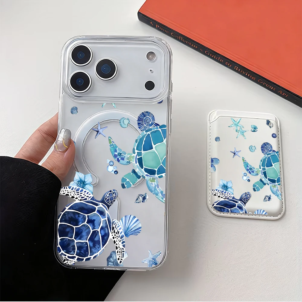 For Magsafe Phone Case With Card Holder For iPhone 17 16 15 14 Pro Max 13 12 11 Pro Max Plus 16E 17E Air Sea turtle Clear Cover - view 6