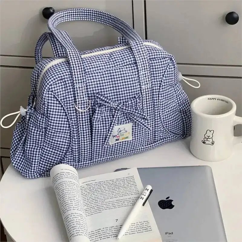 Korean Style Niche Design Plaid Tote Ladies Sweet Bow Large Capacity Shoulder Bag Women Casual Versatile Commute Handbag New