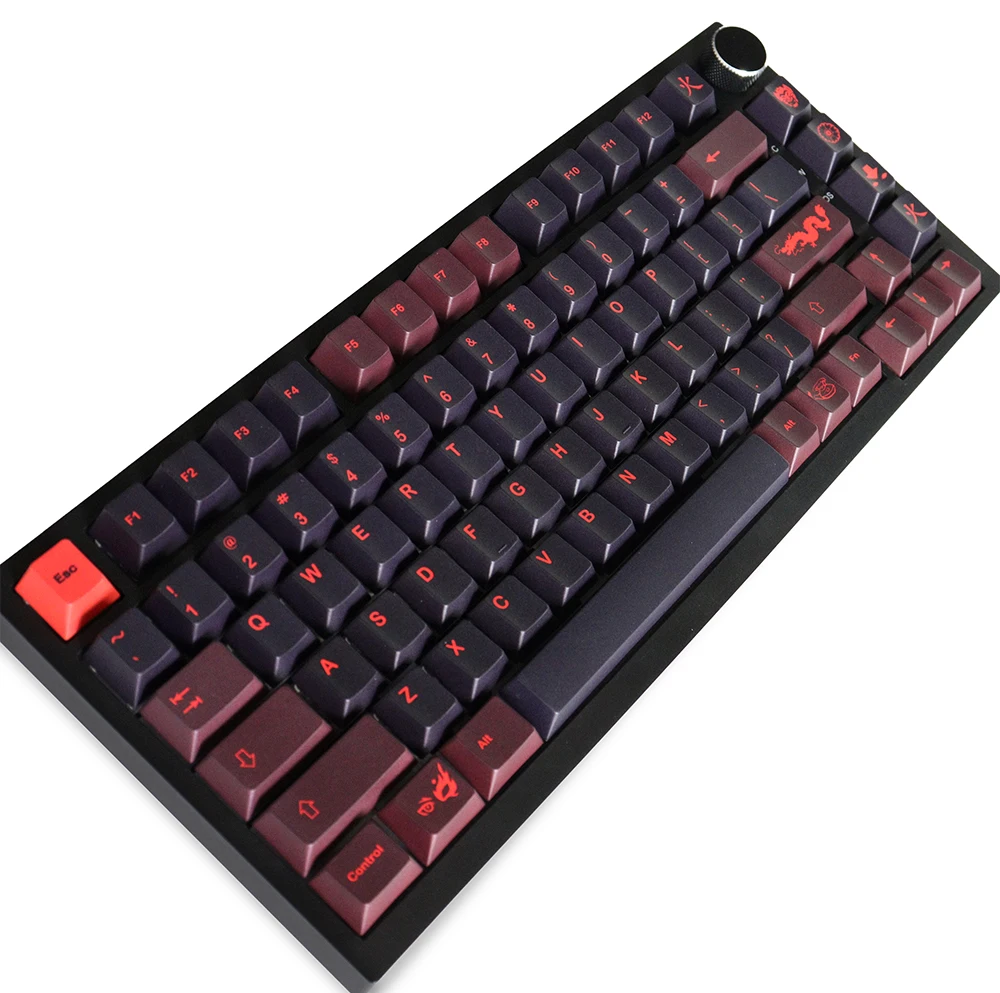 Red Dragon Cherry Profile Keycaps PBT Material 129 Keys Five Side Dye-Sub Keycap for 61/87/104/108 Mx Switch Mechanical Keyboard