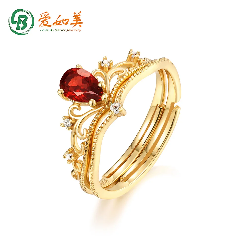 

New Personalized 18K Gold PT950 Platinum Silver Plated 7-Layer Gold Palace Retro Japanese Ring Women's Garnet Open Crown Ring