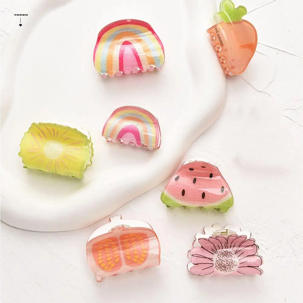 

Sweet Retro Watermelon Carrot Daisy Acrylic Women Hair Accessories Korean Style Hair Clip Fruit Hair Claw Rainbow Barrettes