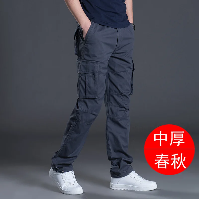 

Spring and Fall Thick Section Multi-Pocket Cargo Pants Men's Loose plus Size Outdoor Sports Trousers Cotton Overalls Casual Pant