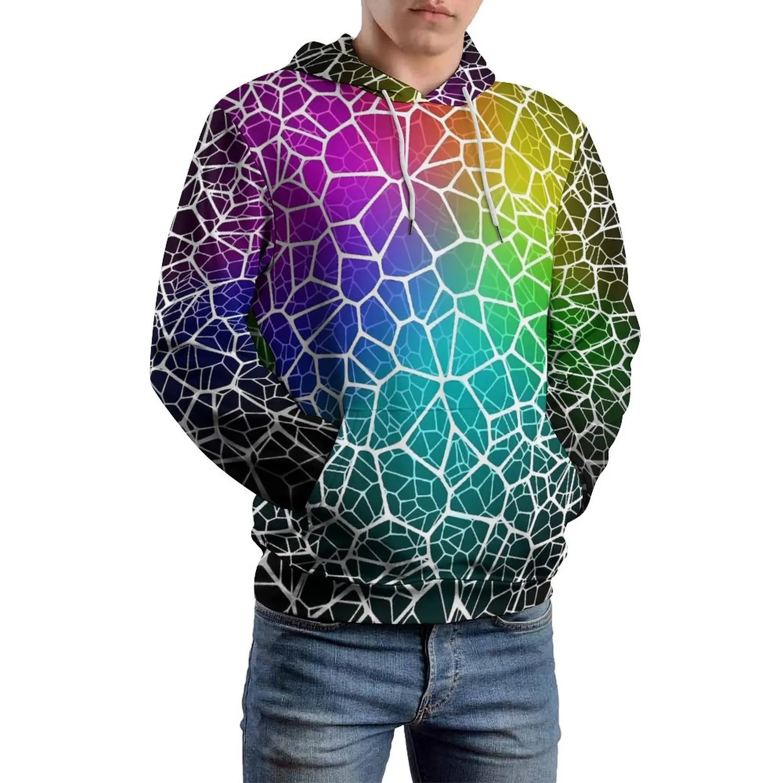 Rainbow Shallow Water Casual Hoodies Cracked Surface Streetwear Pullover Hoodie Men Long Sleeve Cute Custom Clothing Plus Size