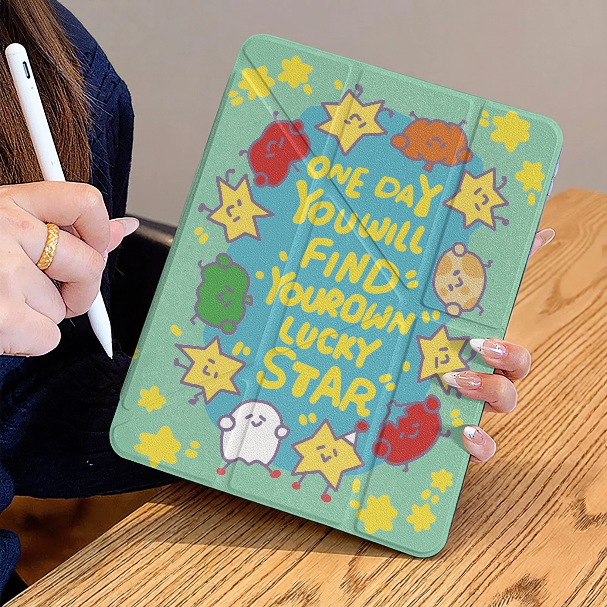 Ins Kawaii Lucky Star Ghost Y2K Y-Fold Cover For iPad Pro 13 11th M5 M4 12.9 A16 10 8 7 9th 10th Air 11 M2 M3 Mini Tablet Case