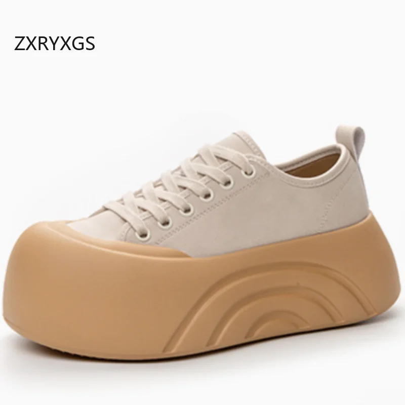 

ZXRYXGS 2025 New Lace-up Round Toe Genuine Leather Women's Vulcanize Shoes Platform Sneakers Height Increasing Shoes Casual Tide