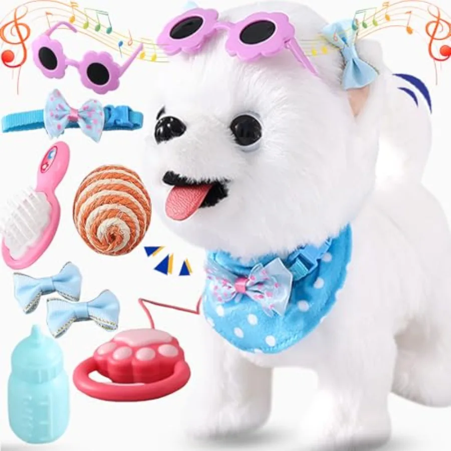 

Samoyed Walking Barking Toy Dog Puppy Toy for Girl Licking Doggy with Leash Electric Talking Singing Tail Wag Plush DIY Pretend