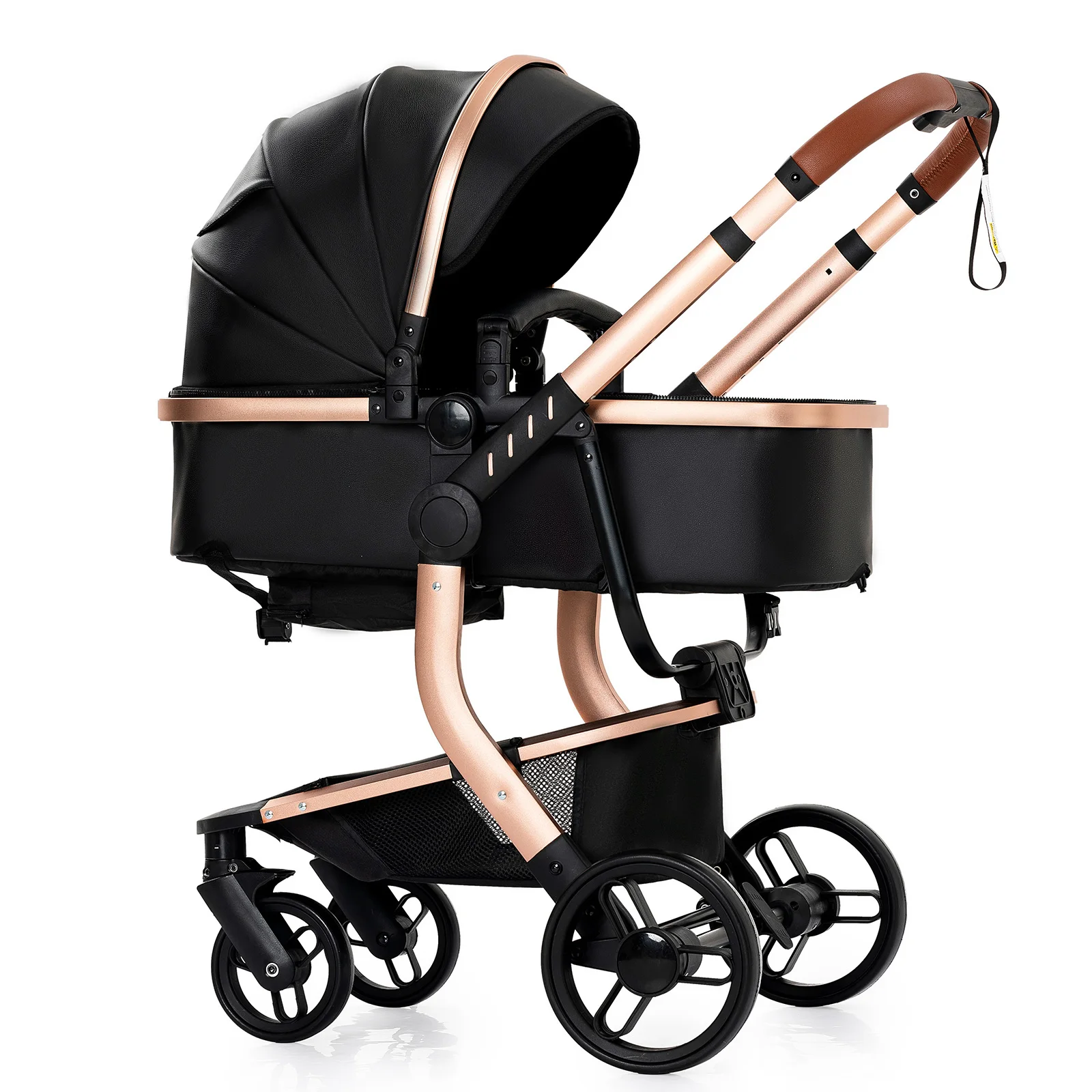 3 in 1 stroller Baby stroller  Newborn Stroller High Quality Baby Carriage  Senior  Baby Portable Rubber Wheel PU leather  Parm