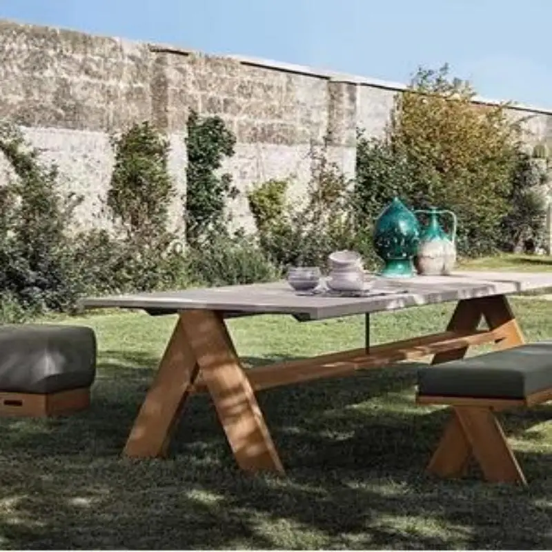 Outdoor tables, chairs, courtyards, garden villas, outdoor waterproof, sunscreen, anticorrosive solid wood tables and chairs