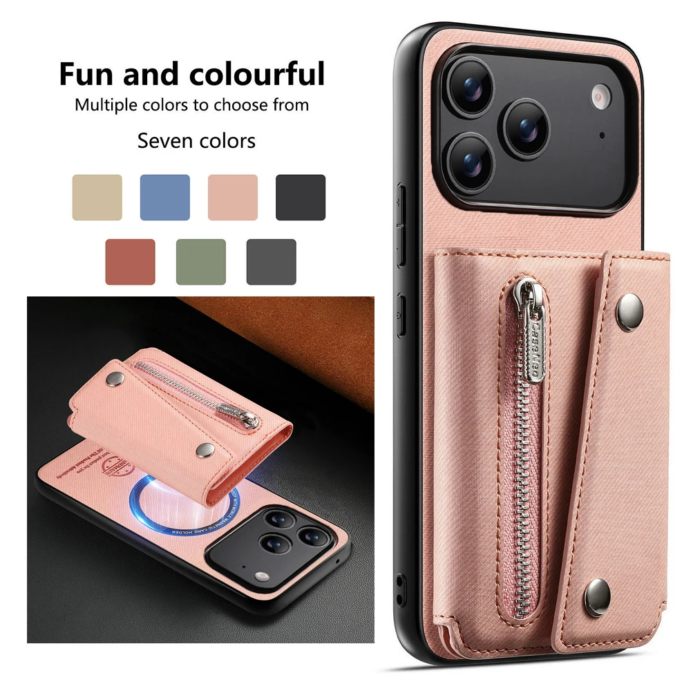 

Wallet Double Button Magnet Detachable 2IN1 Leather Card Funda for iPhone 17 Pro Max Air 16 Plus 15 14 13 12 11 16E X Back Case