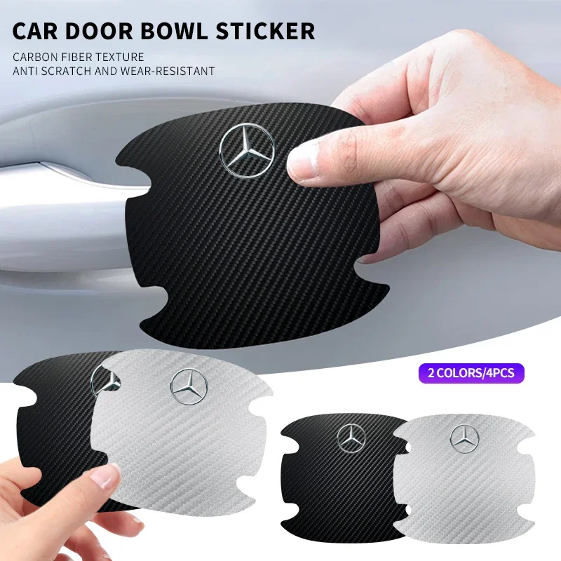 4pc Carbon Fiber Car Door Bowl Protection Sticker Door Handle Protection Film for Mercedes Benz A C E Clase W204 W205 W213 W212