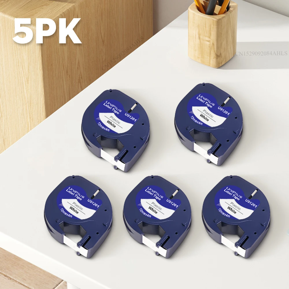 

1/5PK 91201 91200 91202 91203 91204 91205 Compatible Dymo letra tag Tape 12mm for Dymo Labeling Machine Dymo LT100H LT-100H