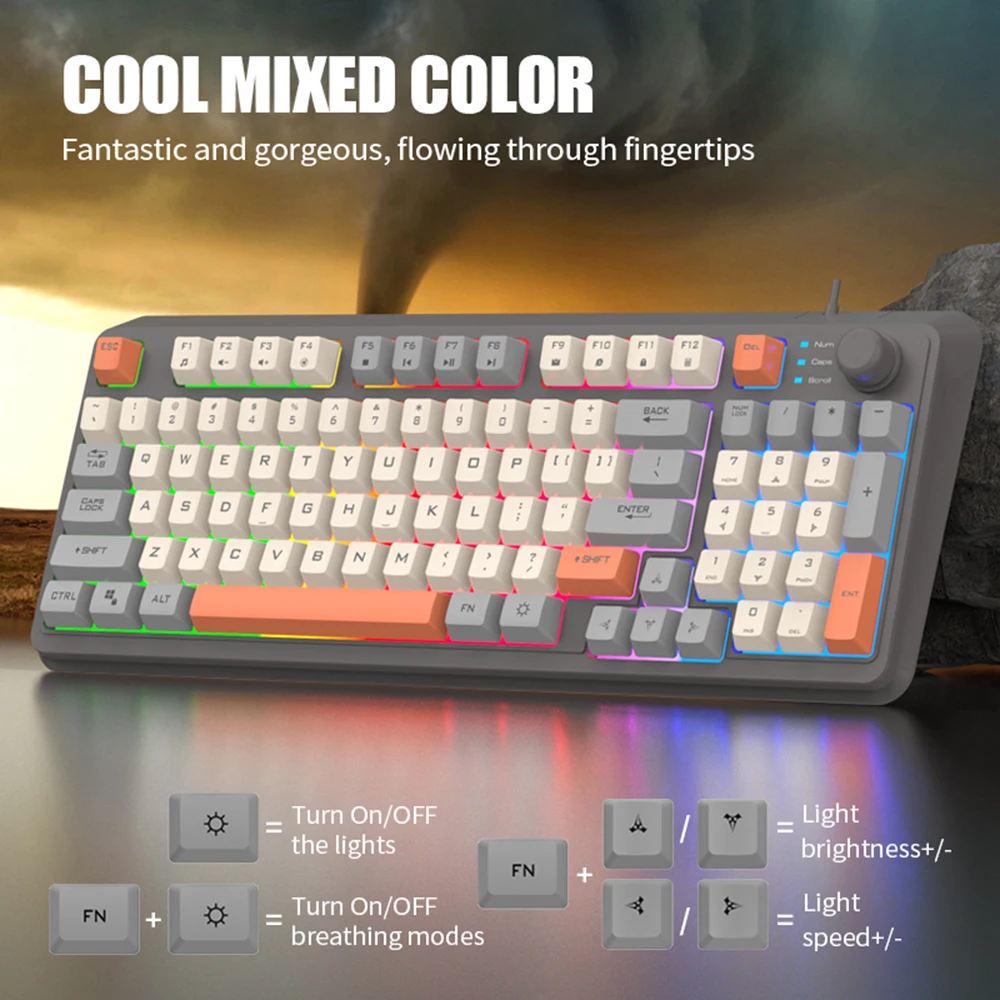 RIRIHI K82 Wired Keyboard Desktop PC 94 Keys Keyboard With Adjust Volume Rotate Button Gaming Keyboard For Computer Laptop