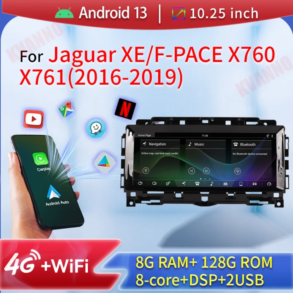 

10.25Inch Android13 For Jaguar XE/F-PACE X760 X761 2016-2019 Car Multimedia Player Wireless CarPlay Keep The Original Car System