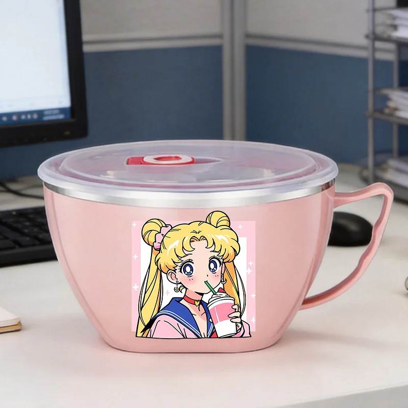 

Sailor Moon Stainless Steel Noodle Bowl Insulated Bowls with Lid Anime Lunch Bowls for Home Kitchenware Women Girls Cute Utensil
