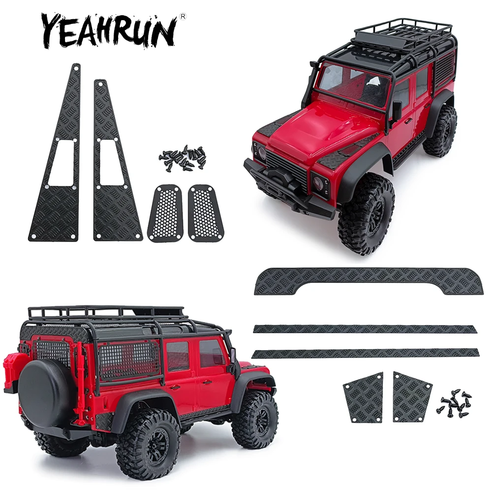 YEAHRUN สแตนเลส Air Intake Grille ฝาครอบเครื่องยนต์ด้านข้าง Tailgate ป้องกันแผ่นลื่นไถลสําหรับ TRX-4M Defender 1/18 RC รถรุ่น