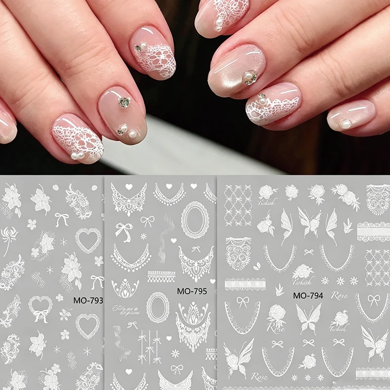 3pcs Lace Nail Art Stickers, Vintage Nail Decals Wholesale, Japanese Style Lace Nail Decorations