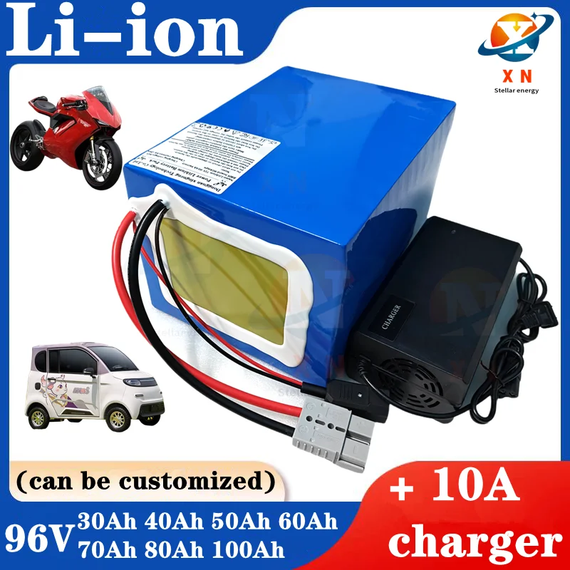 96v 60ah 80Ah 100Ah 40Ah 50Ah lithium ion battery li ion 26S BMS for 5000w motor robot scooter motorcycle AGV + 10A Charger