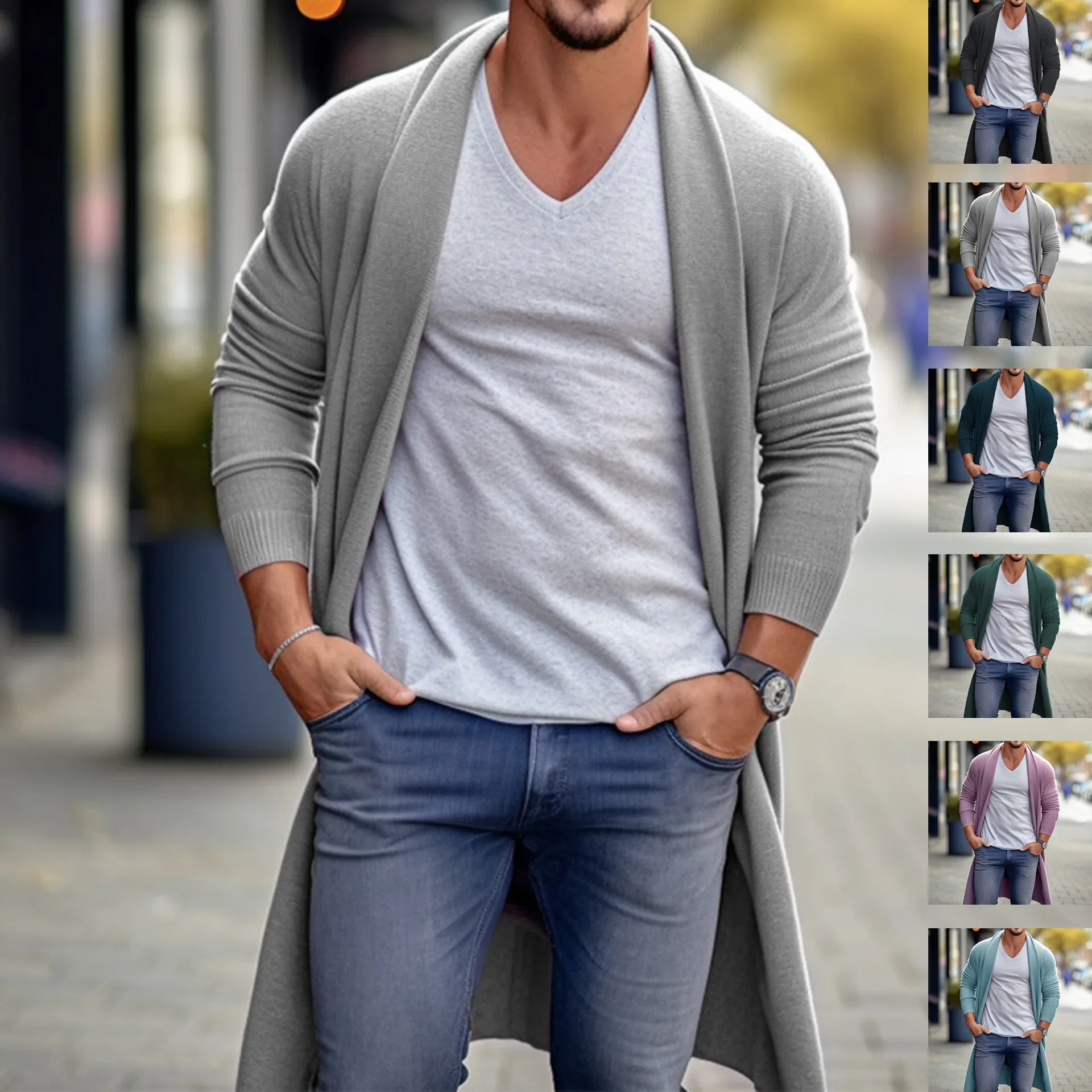 Men's Knitwear Cardigan Spring and Autumn Thin Loose Long Wool Jacket for Men