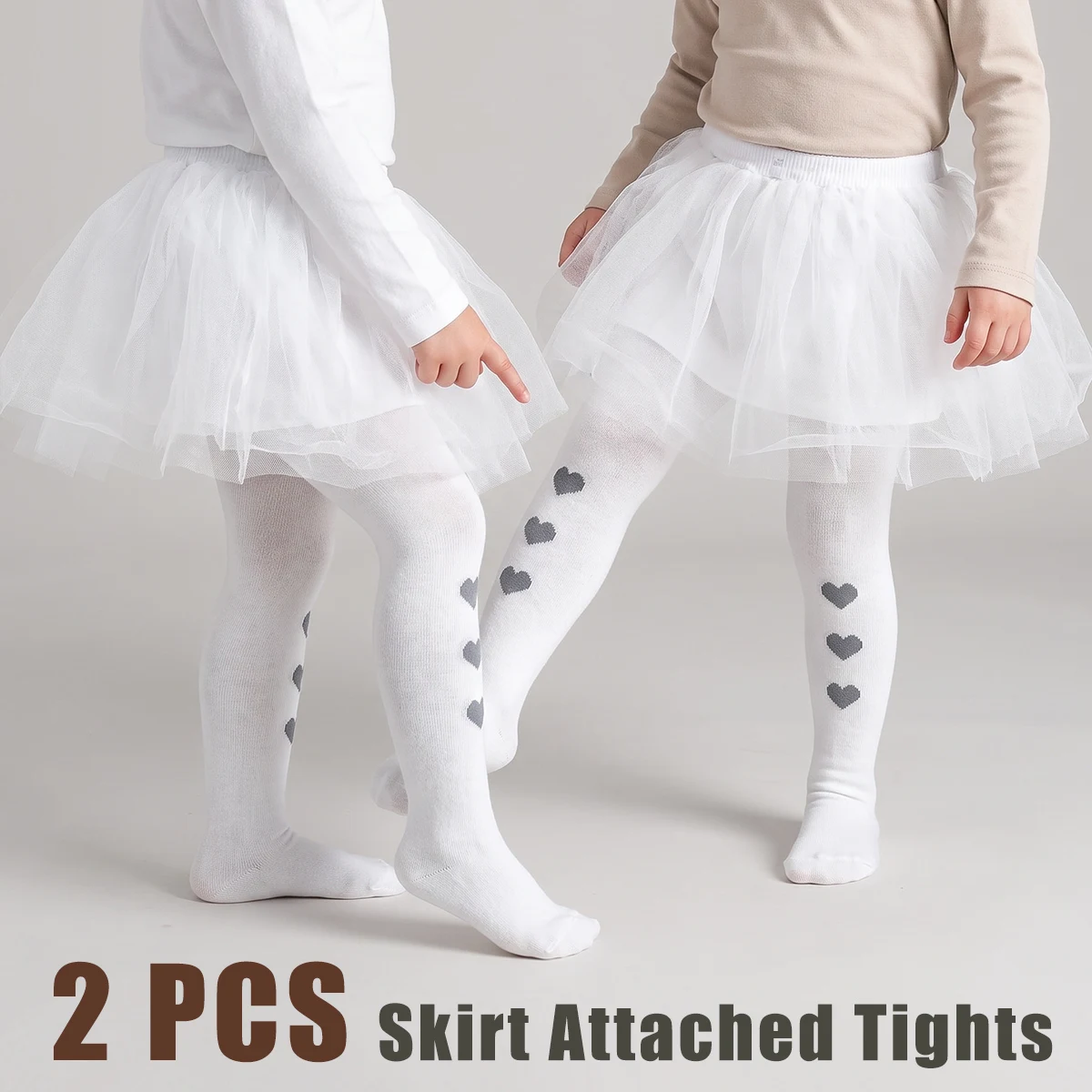 2 Pack Skirt‑Attached Tights for Girls, simple and cute, must‑have for baby's daily wear