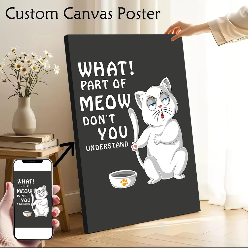 Funny Cat Meow Cartoon Canvas Poster Wall Art Customizable High Quality Printed Picture for Aesthetic Decoration Room Ornaments