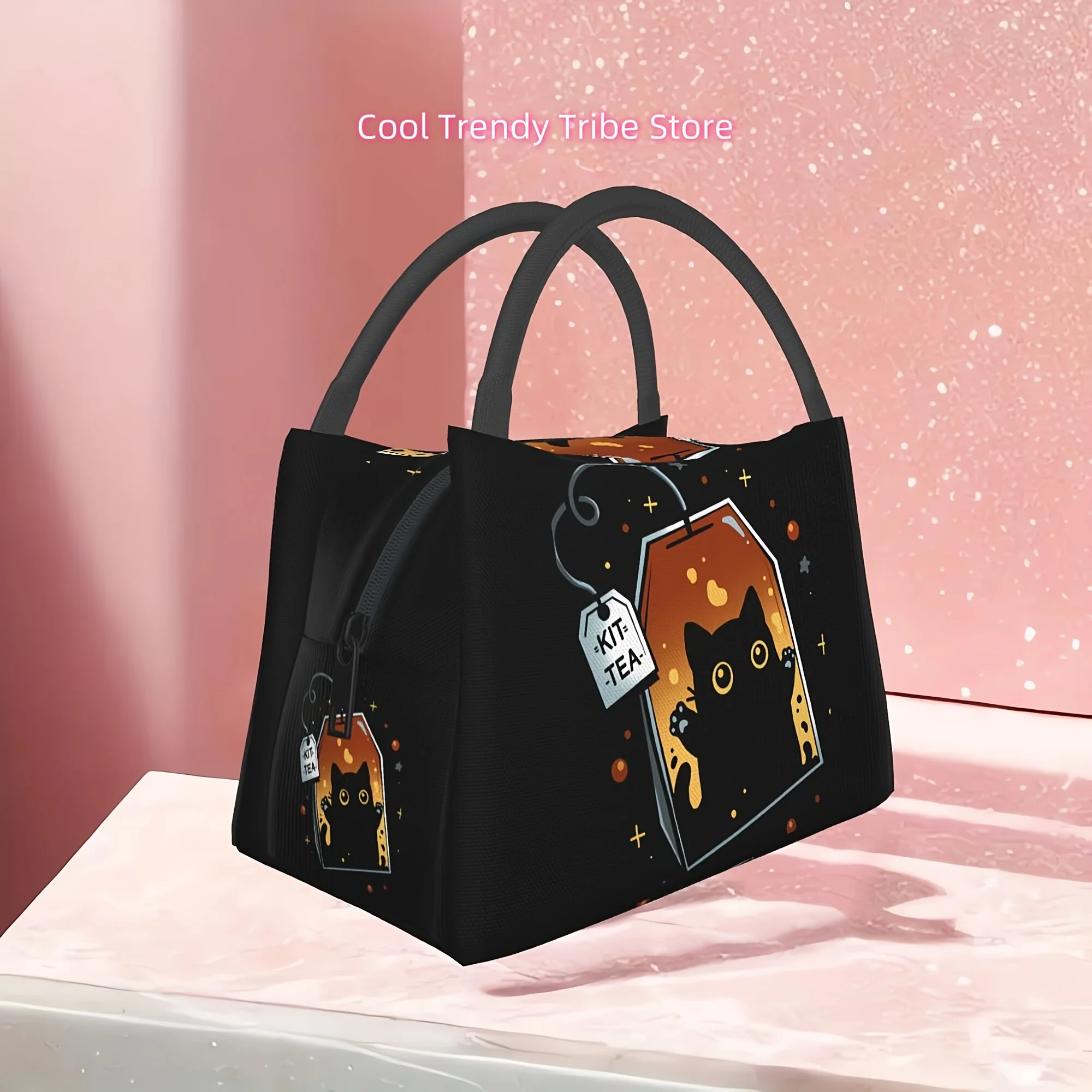 1pc Key Black Cat Pattern, Portable And Reusable Refrigerated Bag, Insulated Lunch Bag, Used For Camping, Picnicking, Beach, Hom
