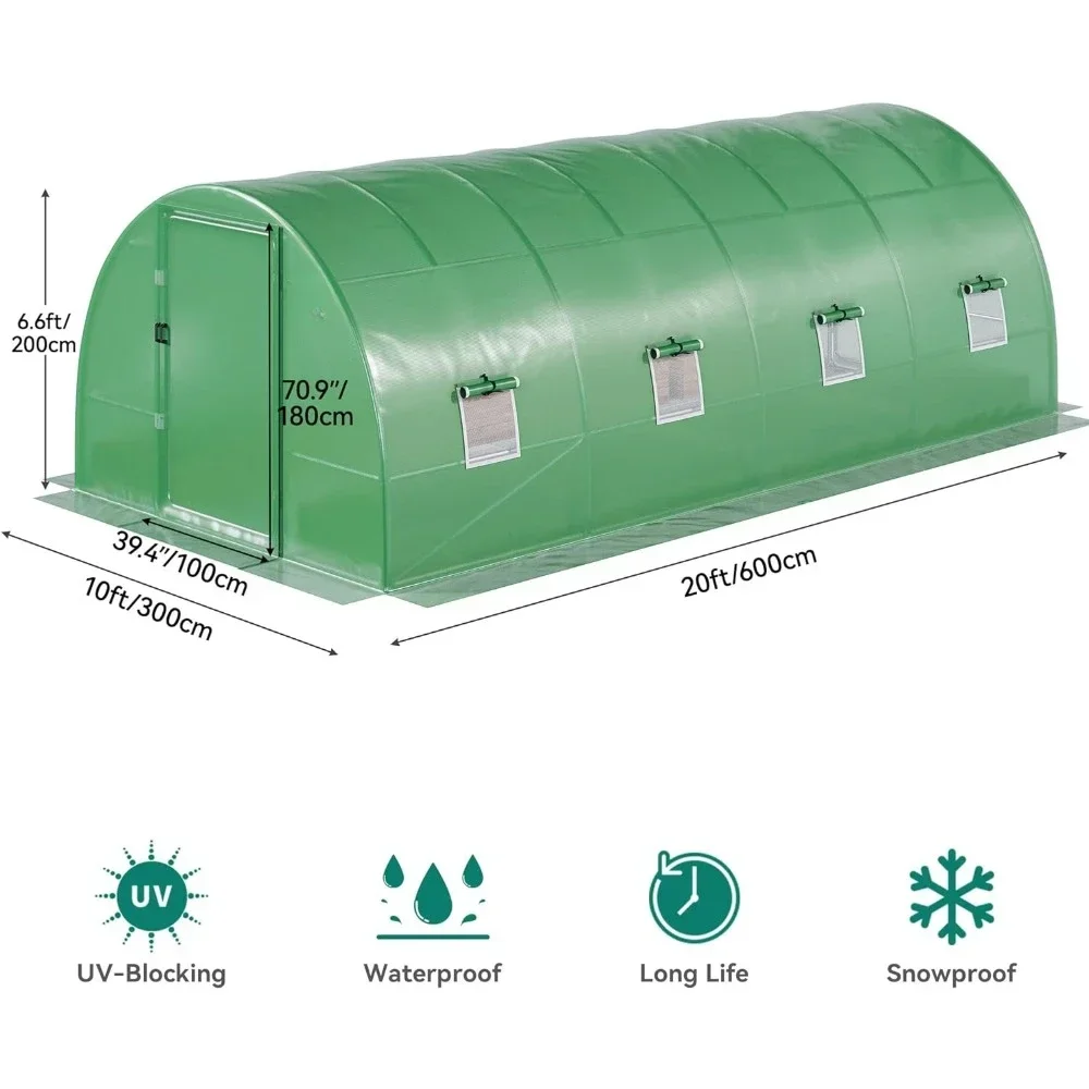 

Tunnel Greenhouse Outdoor 8 Window Gardening Upgrade Galvanized Steel Garden 20x10x7 Feet Super Large Greenhouse