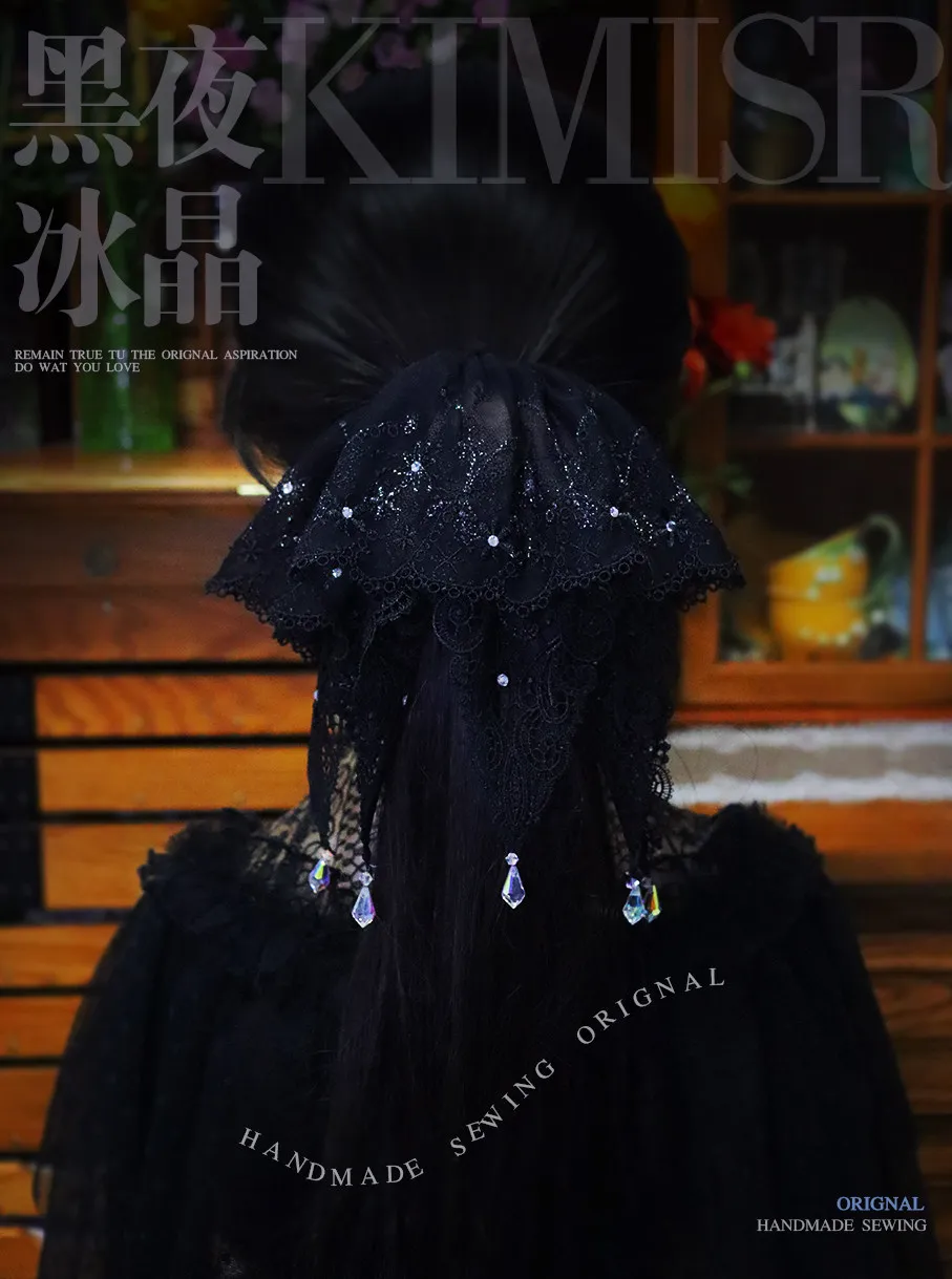 Handmade Special-Interest Design Lolita Style · Heavy Industry Shiny Embroidery Double Layer Lace Hair Ring Accessories