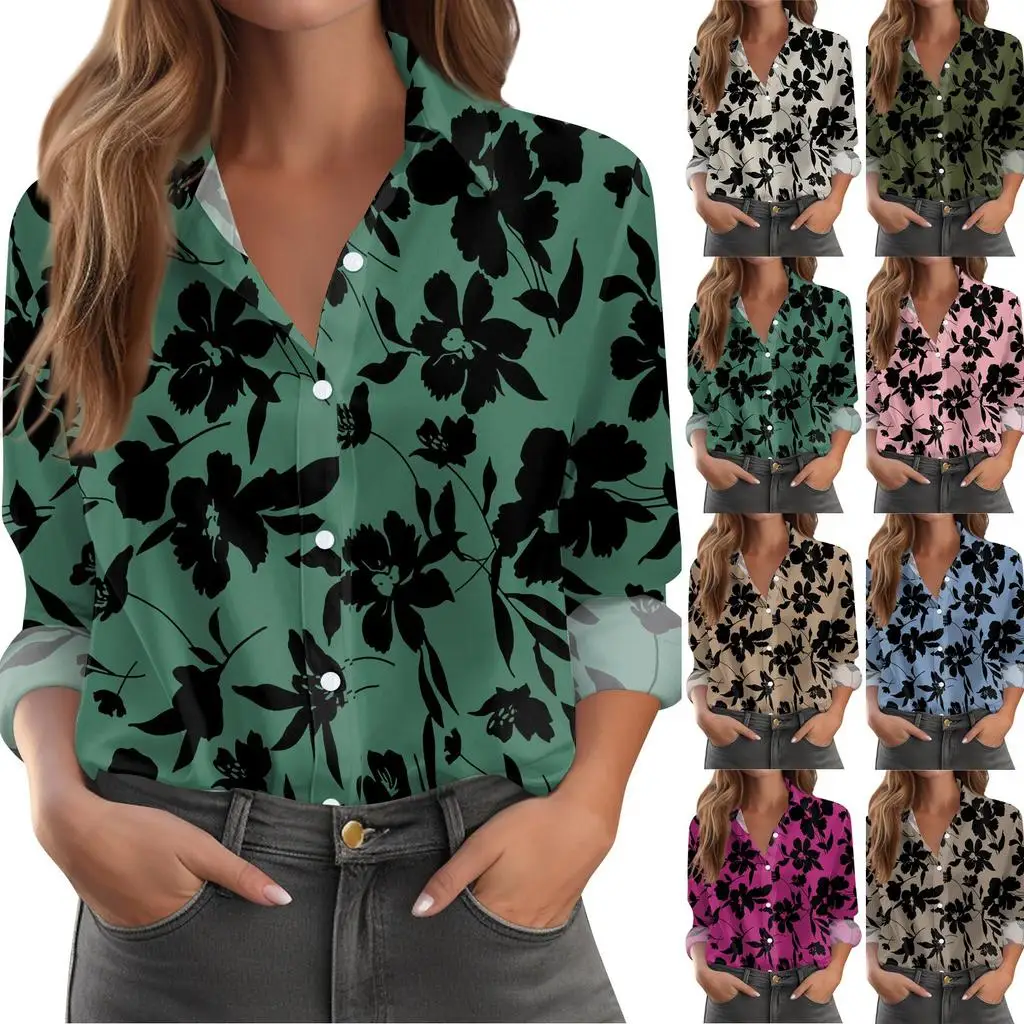 

Женская рубашка из полиэстера с длинными рукавами и 3D-принтом с цветочным узором, весна/осень, модная универсальная повседневная рубашка с лацканами