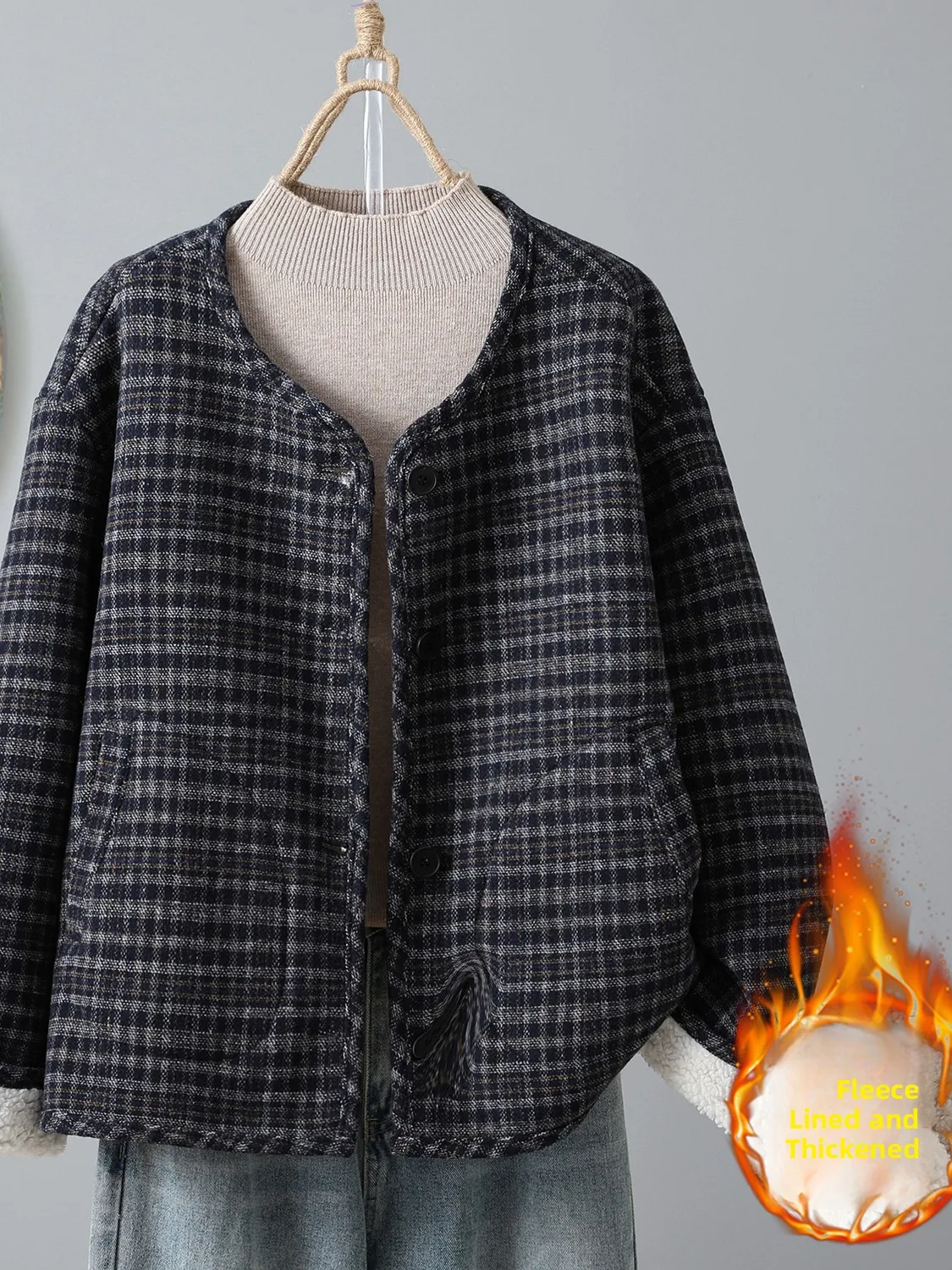 Koreaanse Sle Plus Size Fce Gevoerd Katoen Jaet Dames Warmte Gegarandeerd Geruit Ontwerp Casual Loose Fit Winterjas