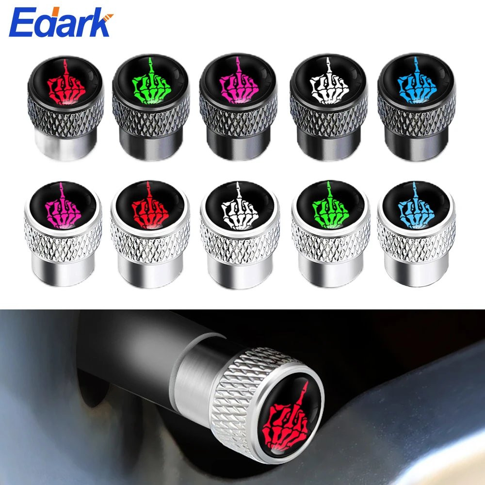 

4Pcs/Set Skull Middle Finger Logo Tire Valve Stem Caps with O Rubber Ring, Universal Stem Covers for Car,SUV,Bike,Bicycle,Trucks