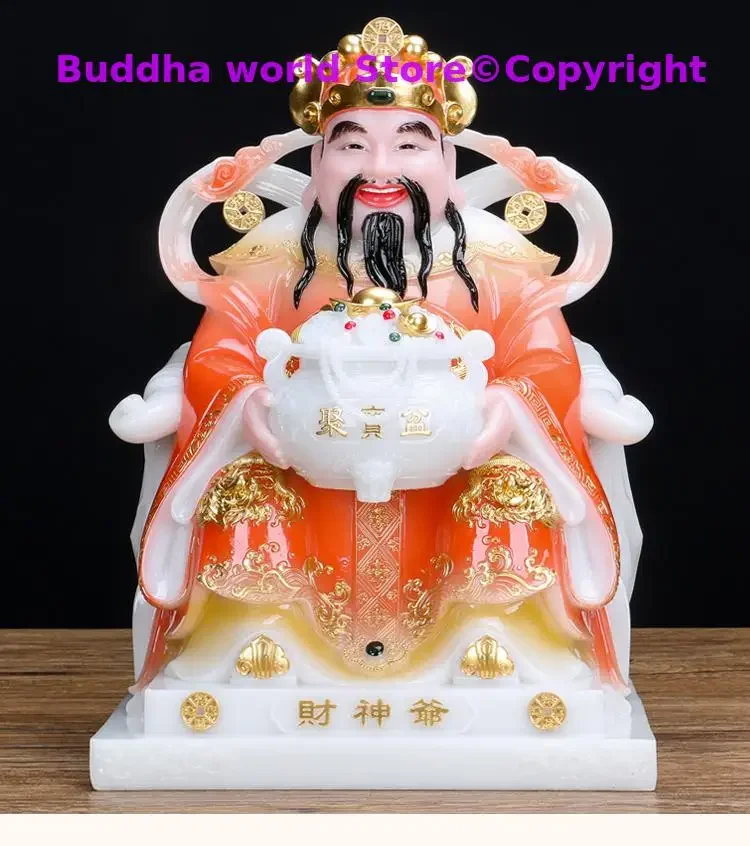 High-grade gilding jade BUDDHA figure HOME shop Prosperity bring money good luck God of wealth Mammon CAI SHEN YE statue