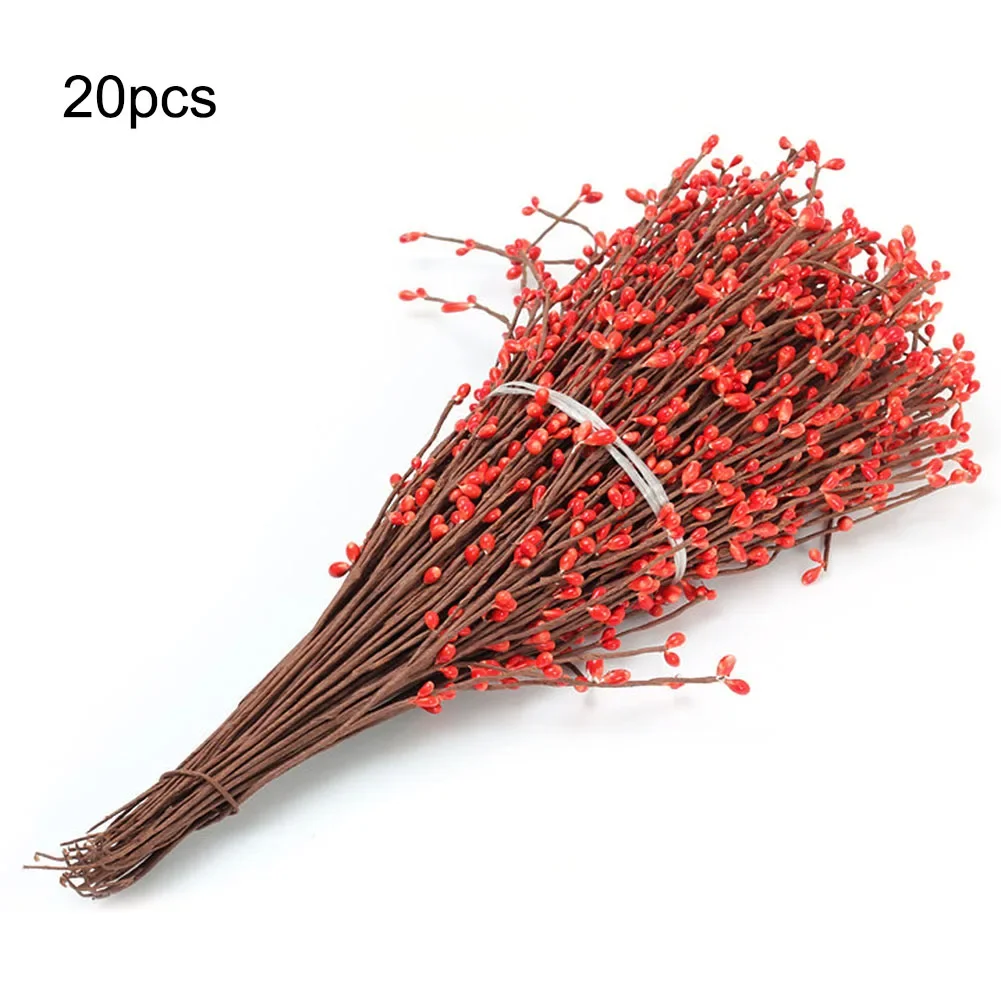 20pcs Artificial Bendable Berry Stem Garland Rattan DIY Bride Bridesmaid Bracelet Wreath Hair Band