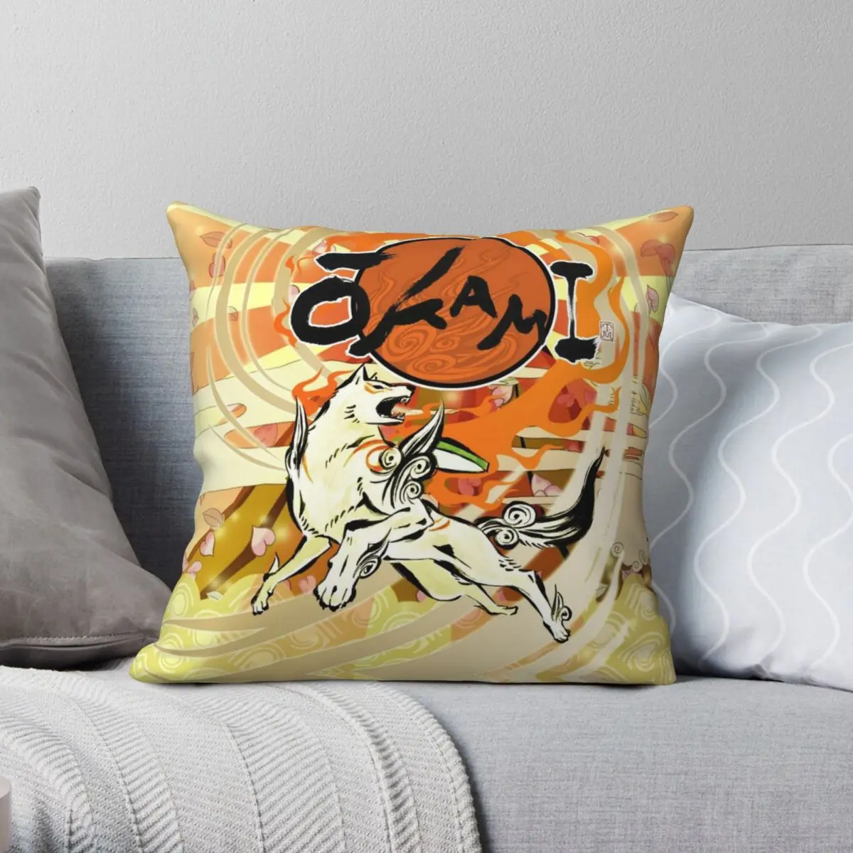 

Amaterasu Okami Sumi-e Game Pillowcase Polyester Linen Velvet Printed Zip Decorative Throw Pillow Case Sofa Cushion Case