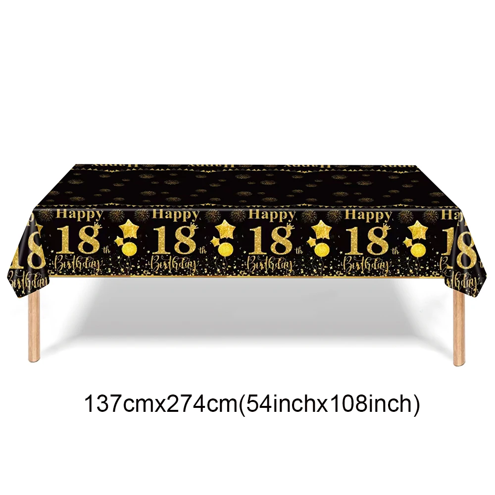Partyzubehör zum 18. Geburtstag, Schwarzgold, Geburtstagsdekoration, Teller, Servietten, Tischdecke, Jungen und Mädchen, Partygeschenke zum 18. Geburtstag – Detail 6