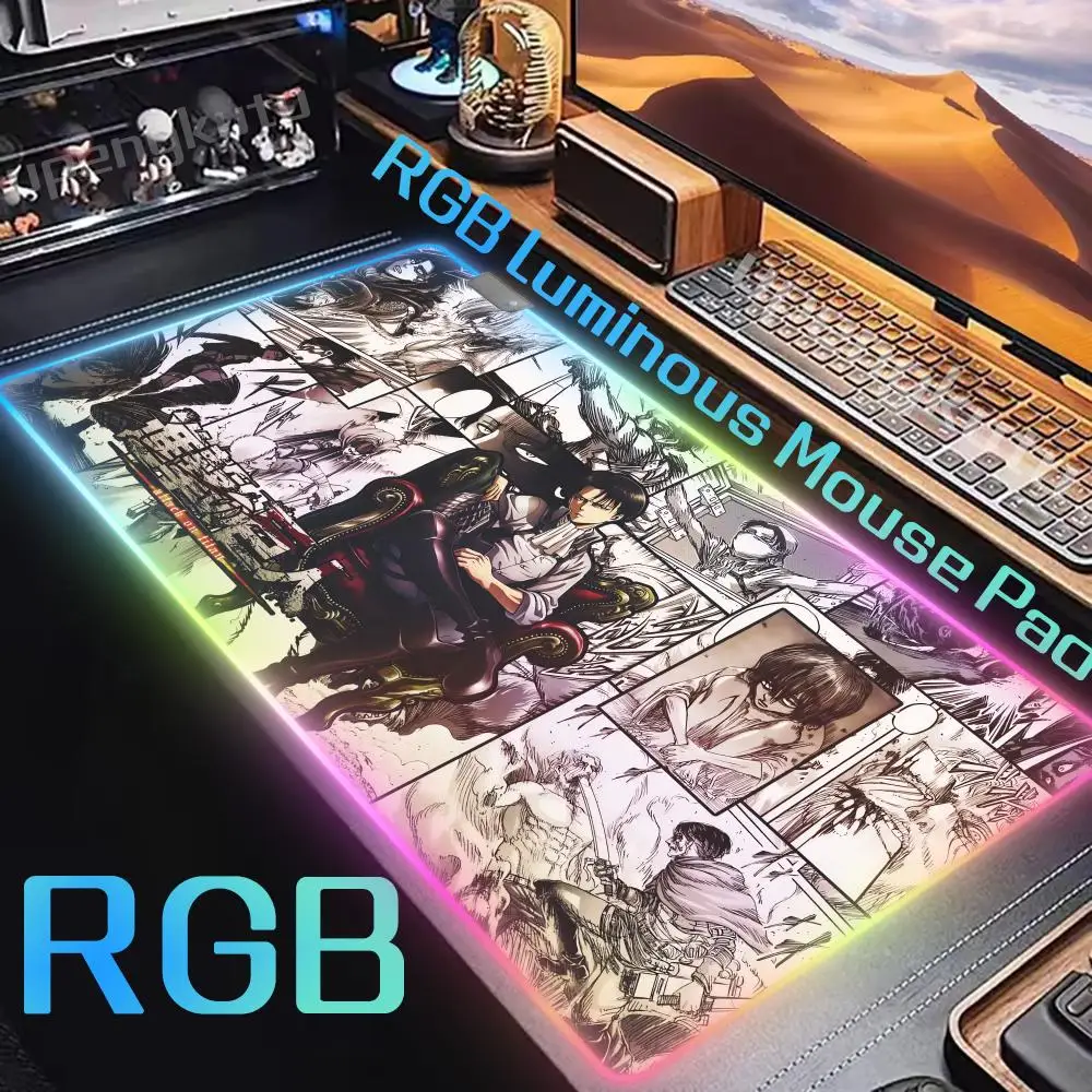 

Коврик для мыши Attack on Titan XXL RGB Коврик для мыши Kawaii Игровые аксессуары Компьютерная клавиатура Большой светодиодный настольный коврик Коврик для мыши с подсветкой