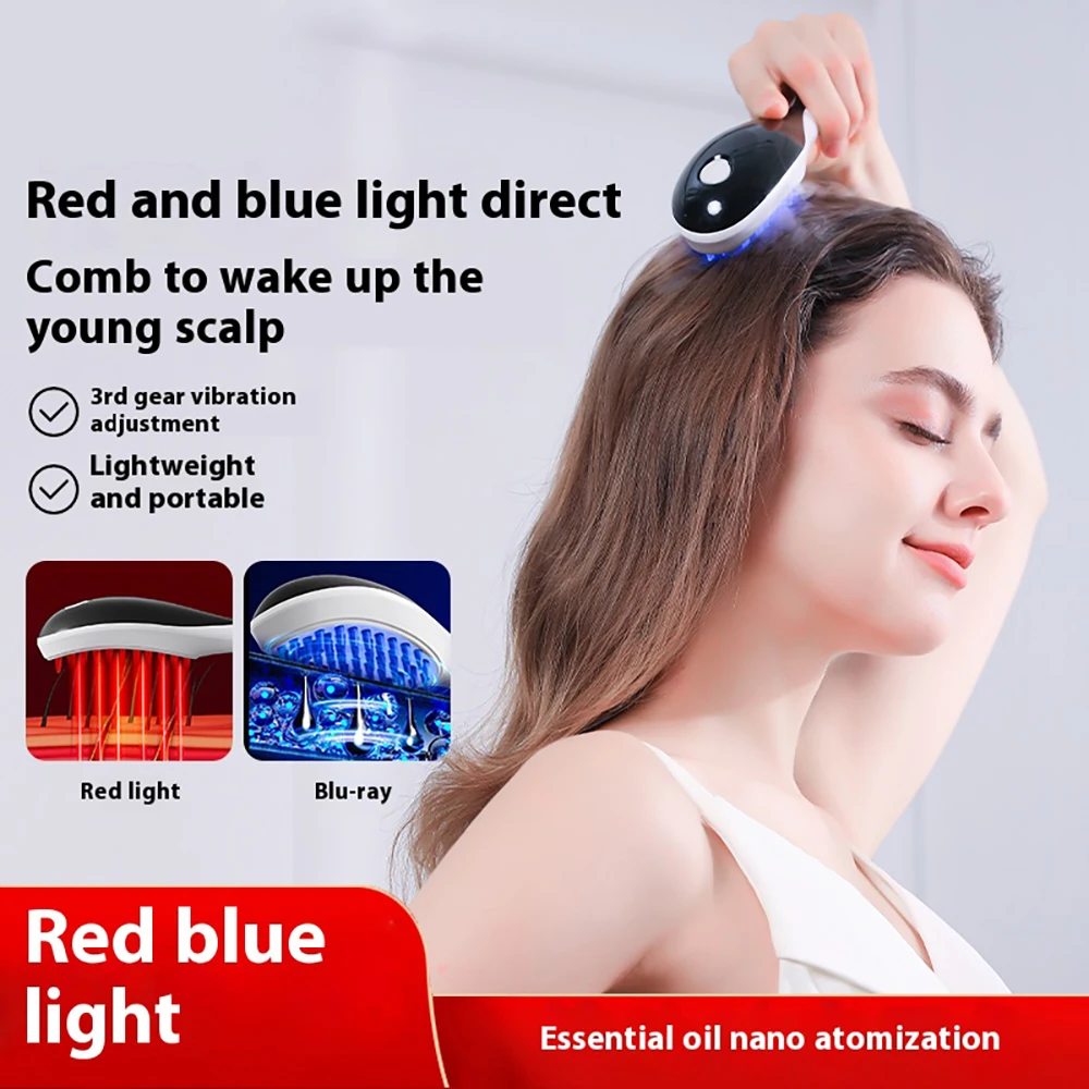 10000RPM Atomized Hair Care Liquid Comb Red Blue Light Scalp Massager 3-Speed Vibration 180mAh Type-C Electric Head Brush