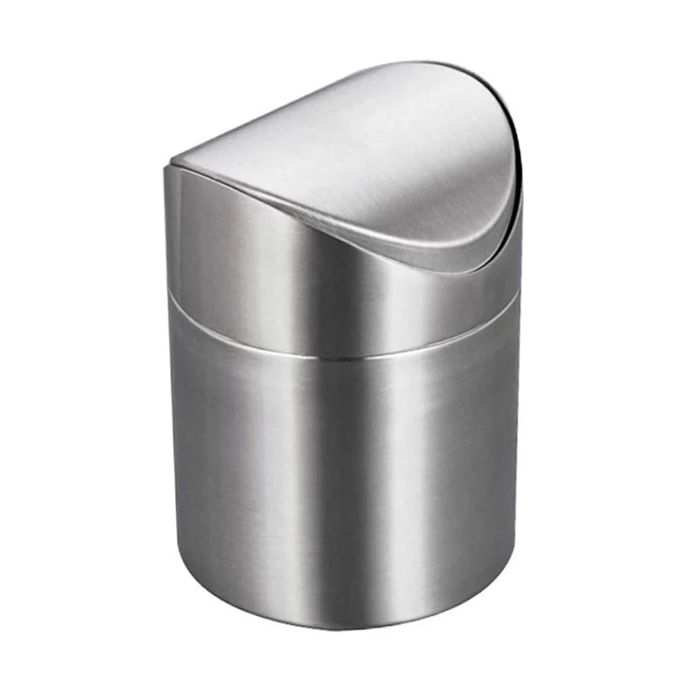 Stainless steel desktop trash can office desk storage bucket mini flip home car trash can