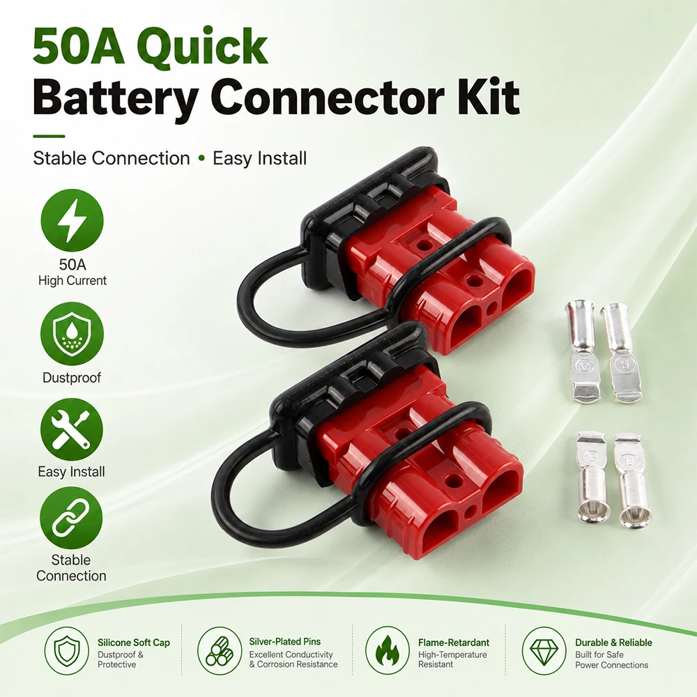 Rubber Dust Cap Power Connectors Plug 50A Battery Quick Connect Disconnect Plug Kit for RV Solar