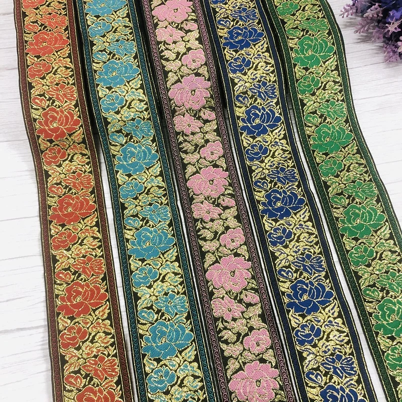 Wide 5 CM 10 Yards/lot Woven Jacquard Ribbon Flowers Pattern For Clothing Accessories CH-9292