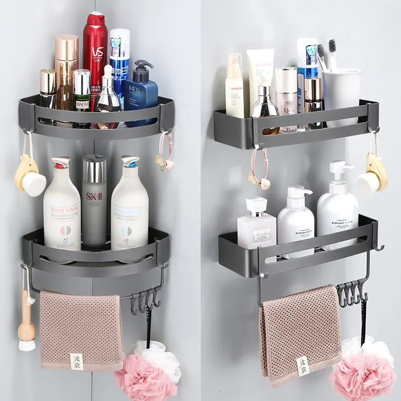Bathroom Shelf With Sticker Drain Shelves Organizer Black Shower Shampoo Storage Rack Holder Corner Towel Shelf Bath Organizer