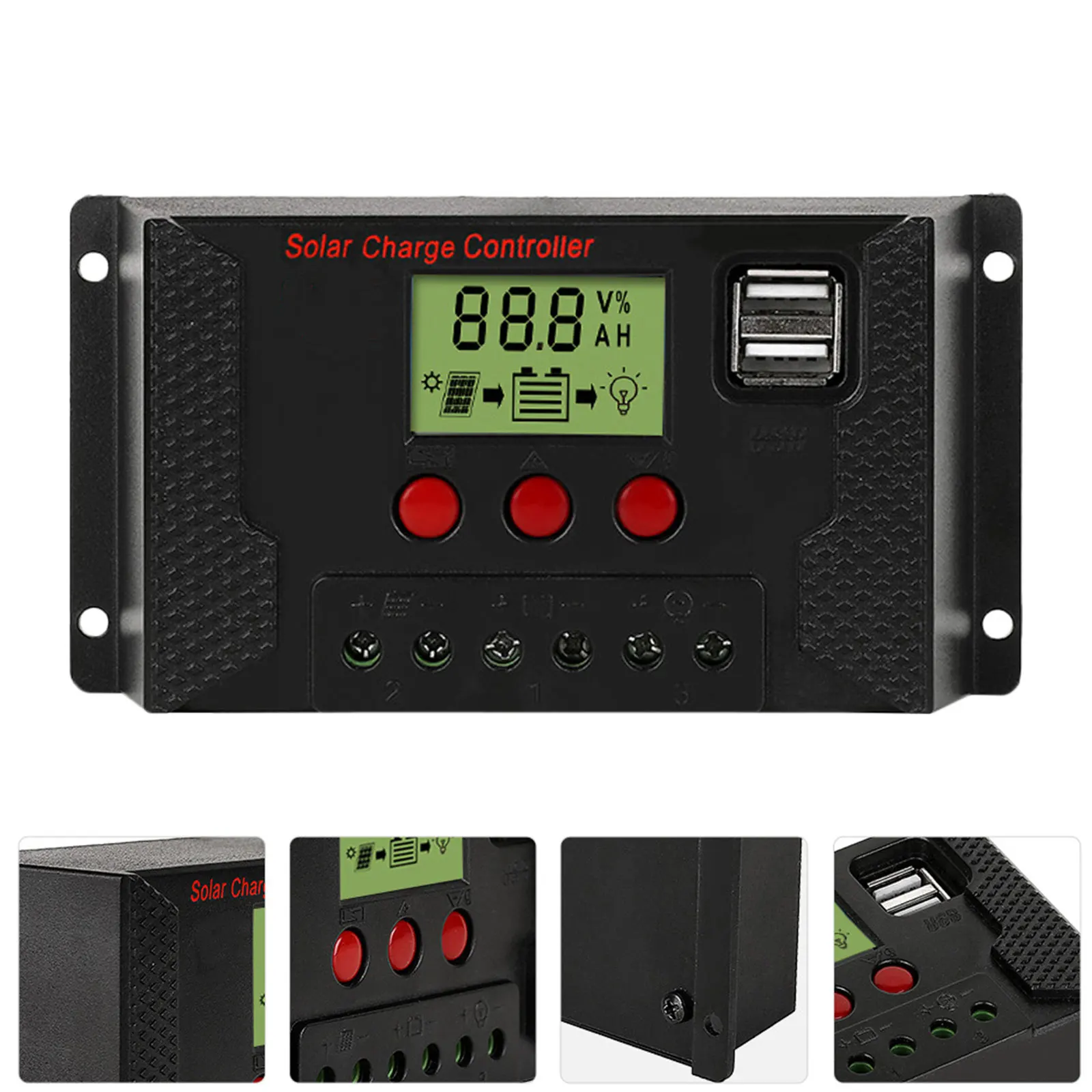 

Solar Charge Controller 10A Black Intelligent Lighting System Contriller Solar Panel Regulator Digital USB Output Interface LCD