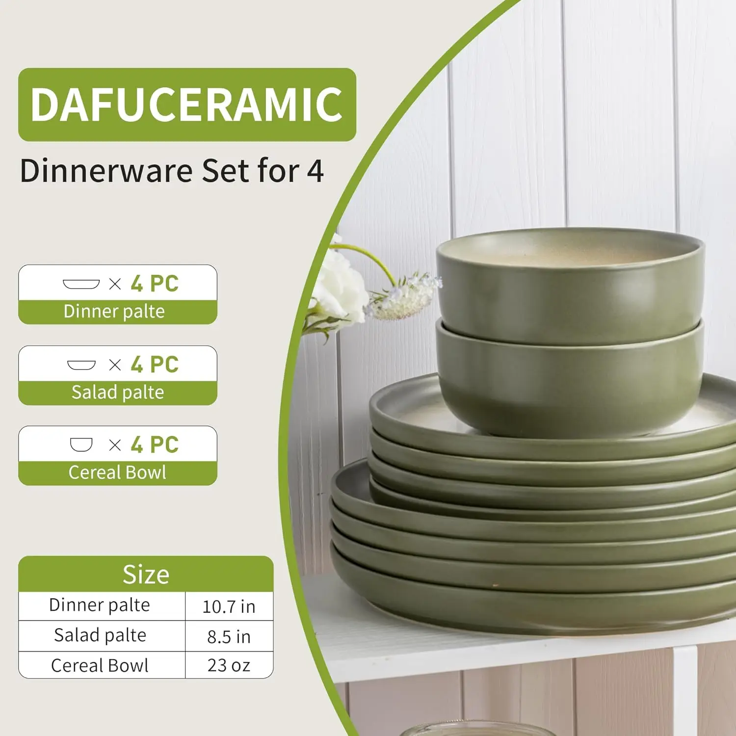12 PCS Stoneware Dinnerware Sets, Plates and Bowls Set for 4, Reactive Glaze Dishes Set for Kitchen Dinning, Microwave & Dishwas