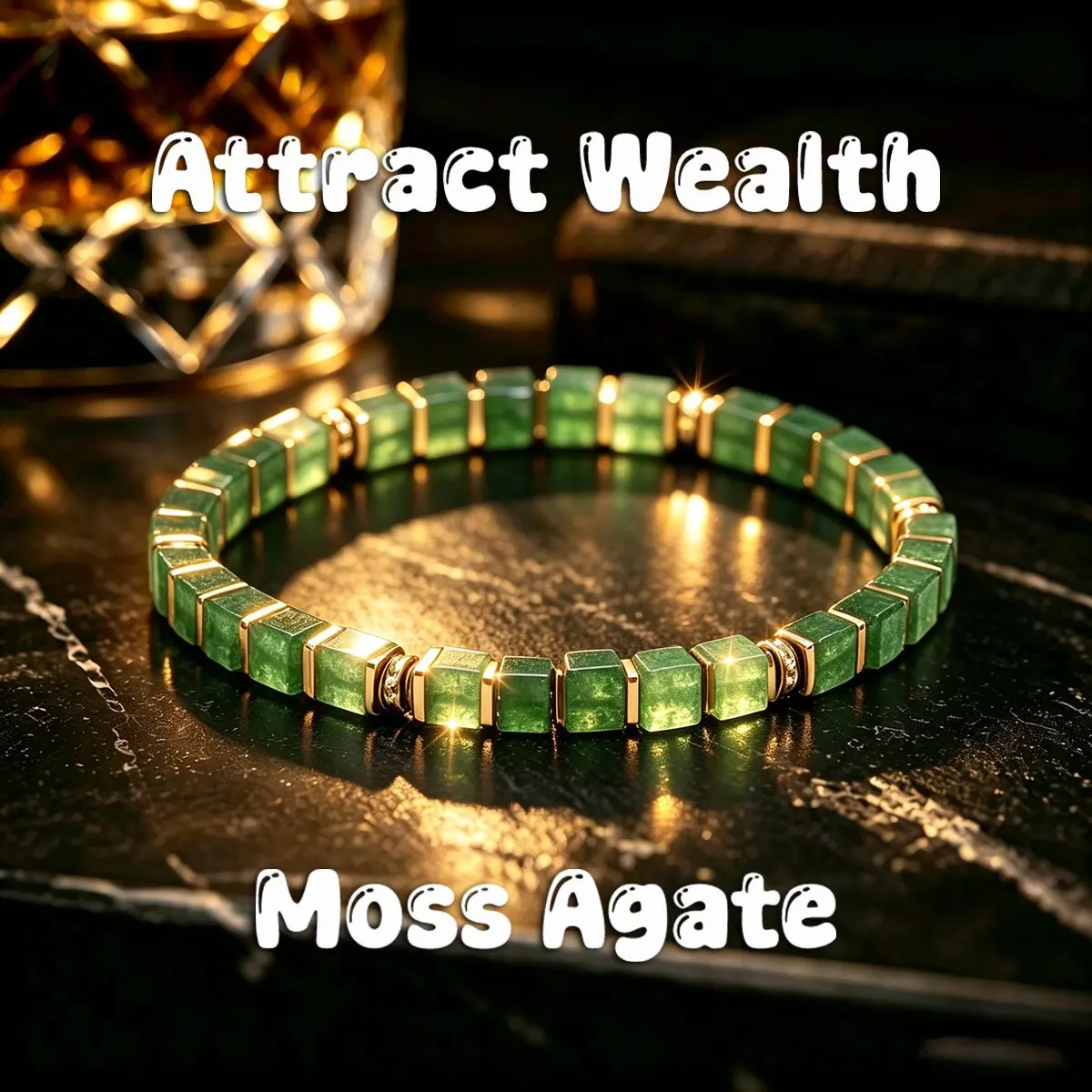 1pc Minimalist Style Square Moss Mashinau Bead Bracelet, Handmade Waterproof Wealth Seeking Jewelry, Daily Wear and Jewelry Gift